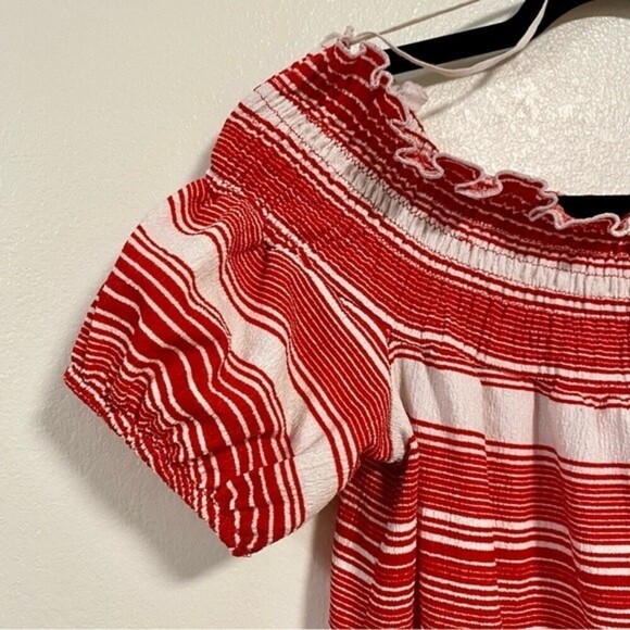 Zara Dress Women’s Size Small Red & White stripped Off the Shoulder MIDI Dress - Picture 5 of 8
